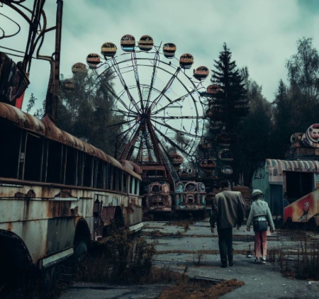 Abandoned amusement parks illustration