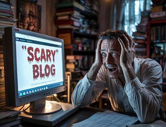 Best horror blogs (AI) - a man scared from a scary blog