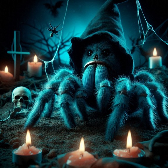scary image of blue tarantula (AI)
