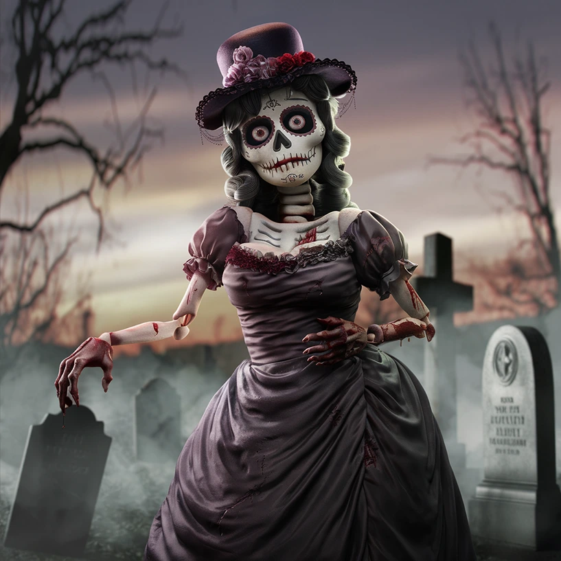 La Calavera Catrina with a dress (AI)