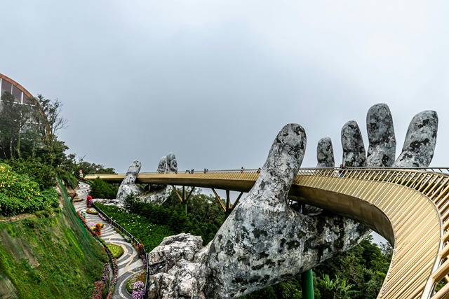 Hand bridge in Vietnam panoramic photo
