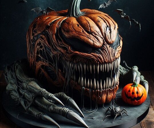 Scary Halloween Cake from pumpkin (AI)