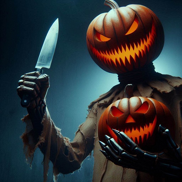 Jack o lantern holding a knife (AI)