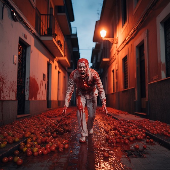 La Tomatina horror scene (AI)