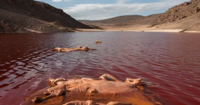 Lake Natron photos - red water and dead animals (AI)