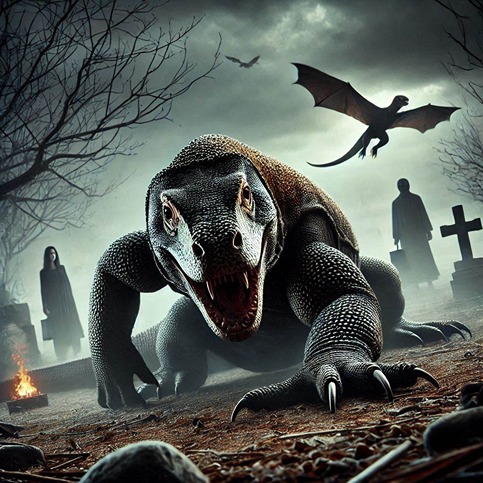 Photo of komodo dragon at graveyard
