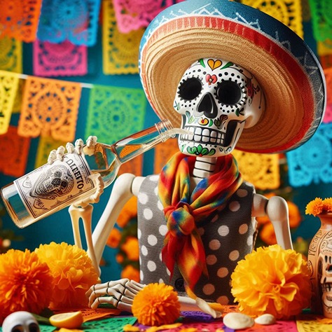 Scary Skelly Tequilas day of the dead (AI)