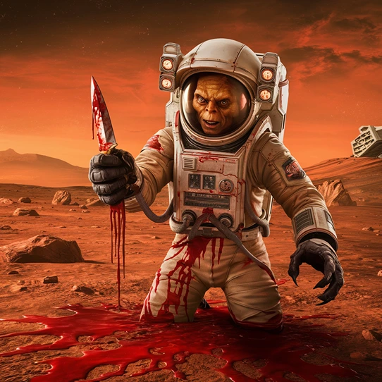 scary image of astronaut on Mars (AI)