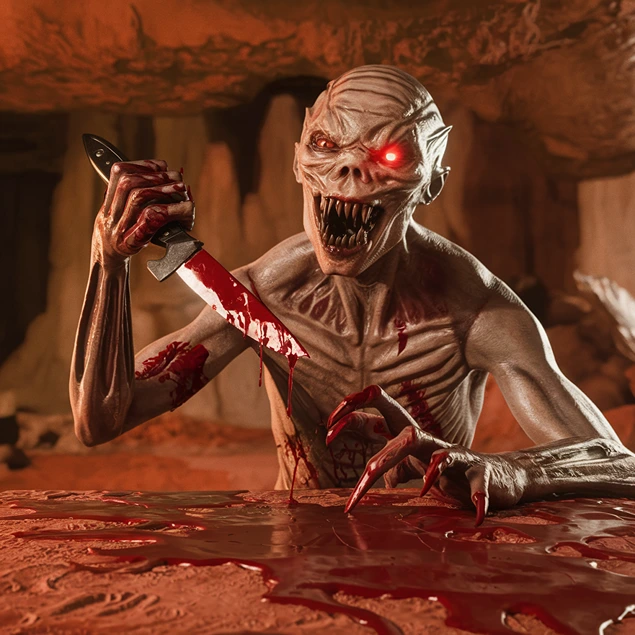 Bodies on Mars (AI photo of a scary skeleton in blood)