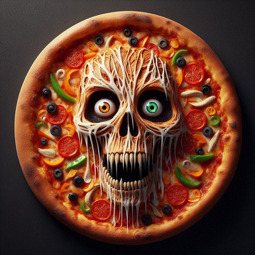 Scary skull on pizza (AI)