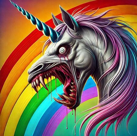 Picturs of scary unicorns cover (AI)