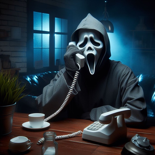 Ghostface calling during Funko Scream Board Game app (illistration)