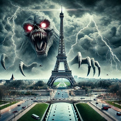 The Eiffel Tower panoramic (Scary, AI)