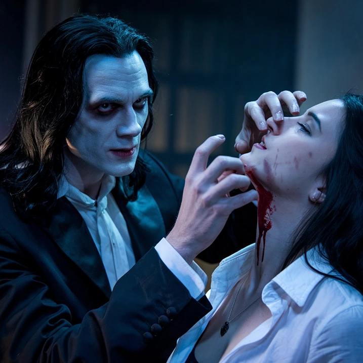 vampire doctor perform a PRP treament on woman (AI)