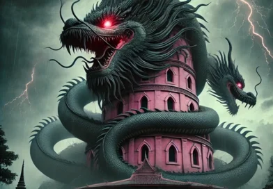 Wat Sam Phran Dragon Temple scary photo (AI)