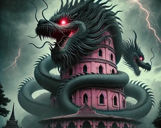 Wat Sam Phran Dragon Temple scary photo (AI)