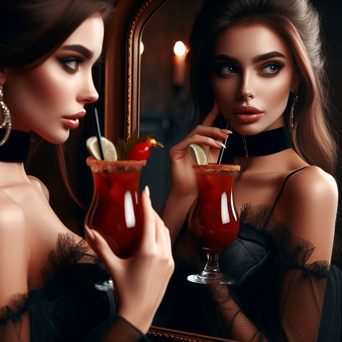 Woman drinking a bloody mary cocktail