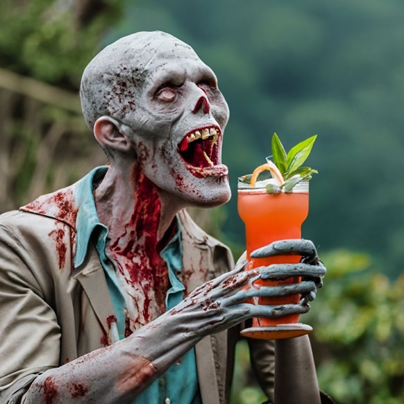 A man turning into zombie after drinking Zombie Cocktail - illustration