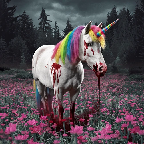 colorful and scary unicorn (AI)