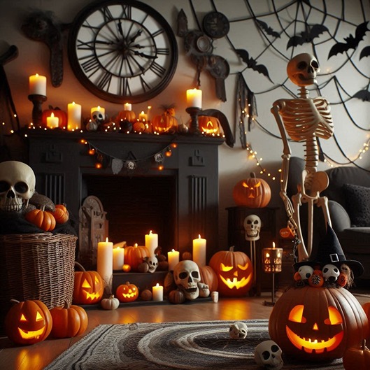 spooky decor in a room (AI)