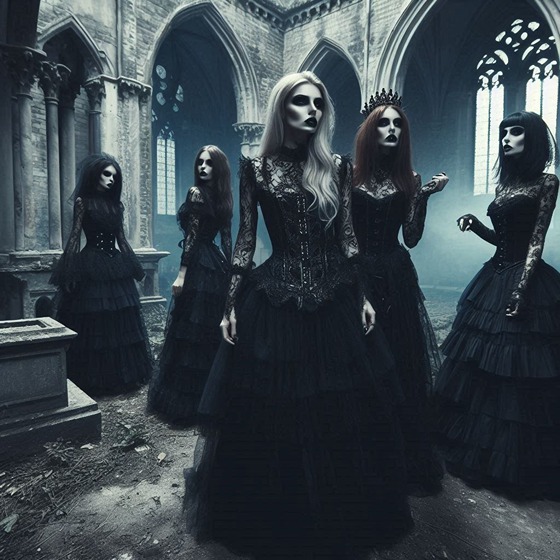 some gothic women in black dresses (AI)