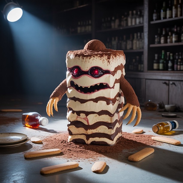 an evil tiramisu creep (AI)