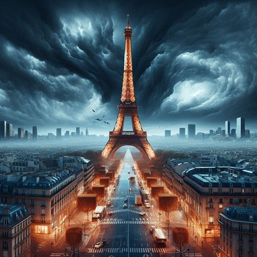 the eiffel tower at night (AI)