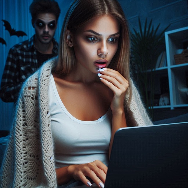 top horror blogs - AI illustration of woman reading scary content